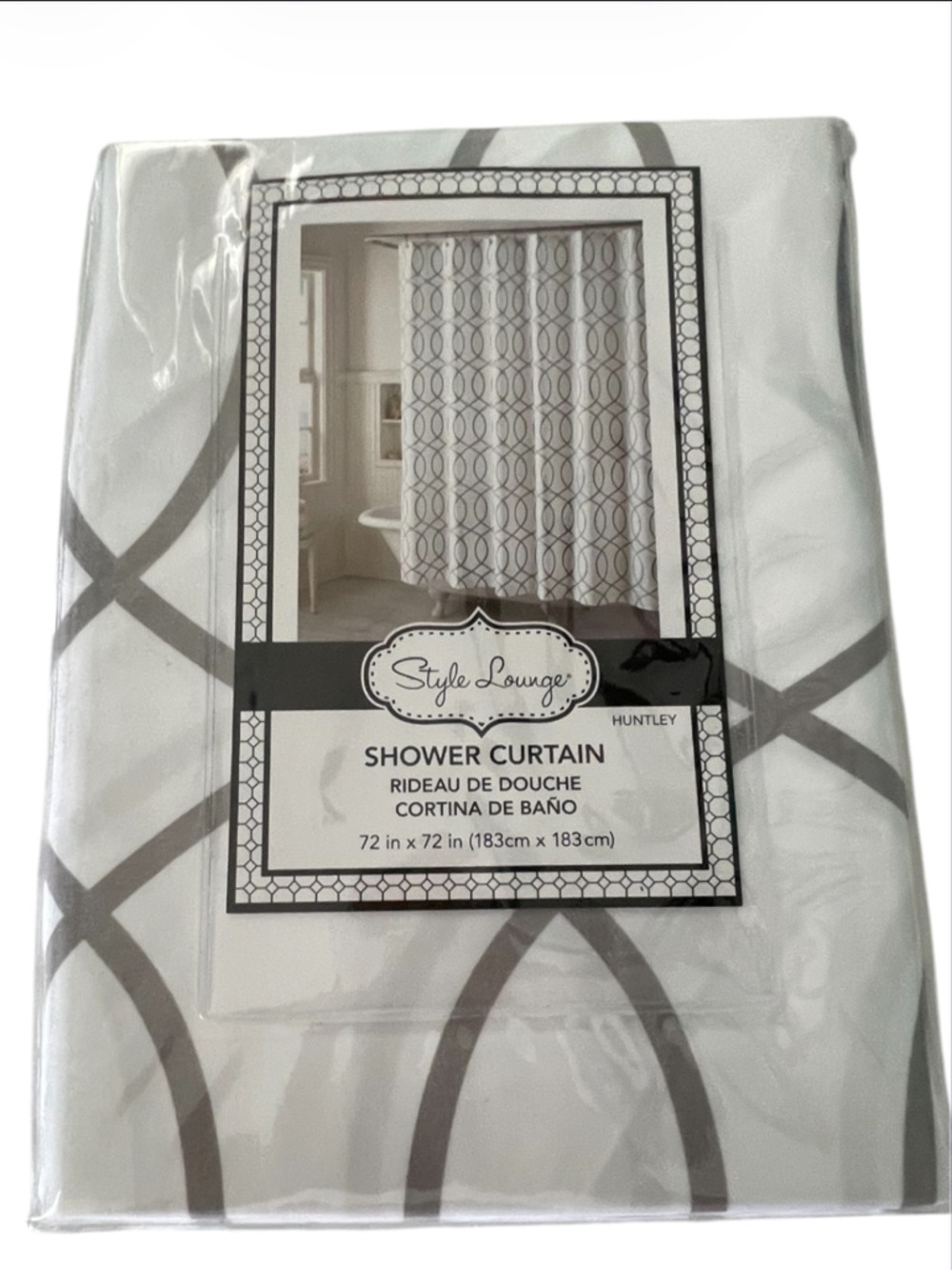 Style Lounge  Huntley Gray and White Geometric Fabric Shower Curtain